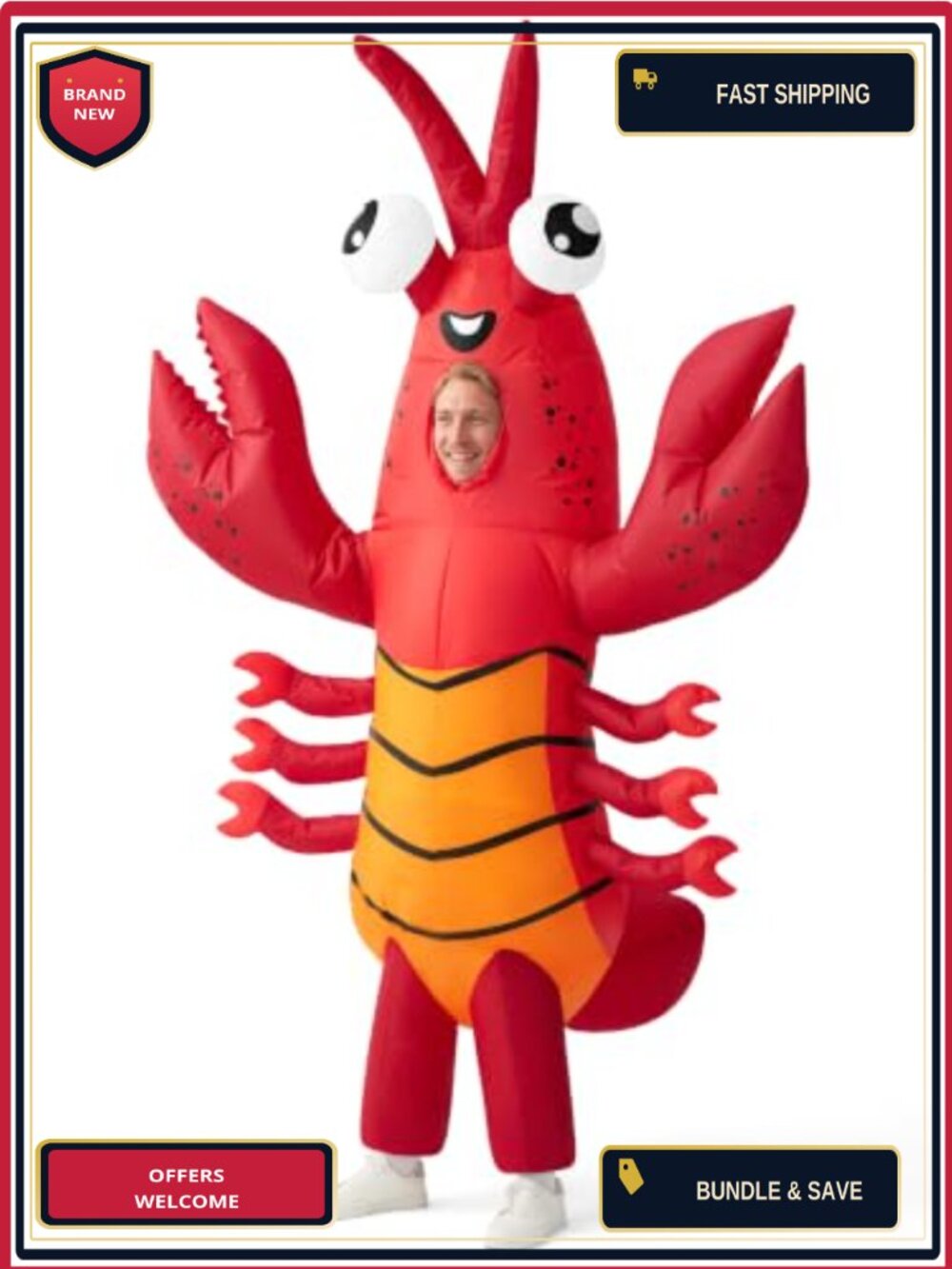 Adult Inflatable Lobster Halloween Costume Full Body Blow-Up Suit Large